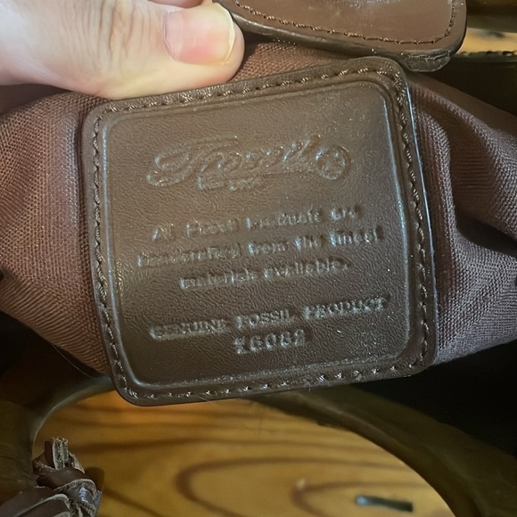 Fossil Wooden Handle Woven Boho Satchel Purse Brown - Picture 5 of 5